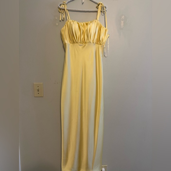Brooke Satin Yellow Dress by Revelry - Picture 2 of 7